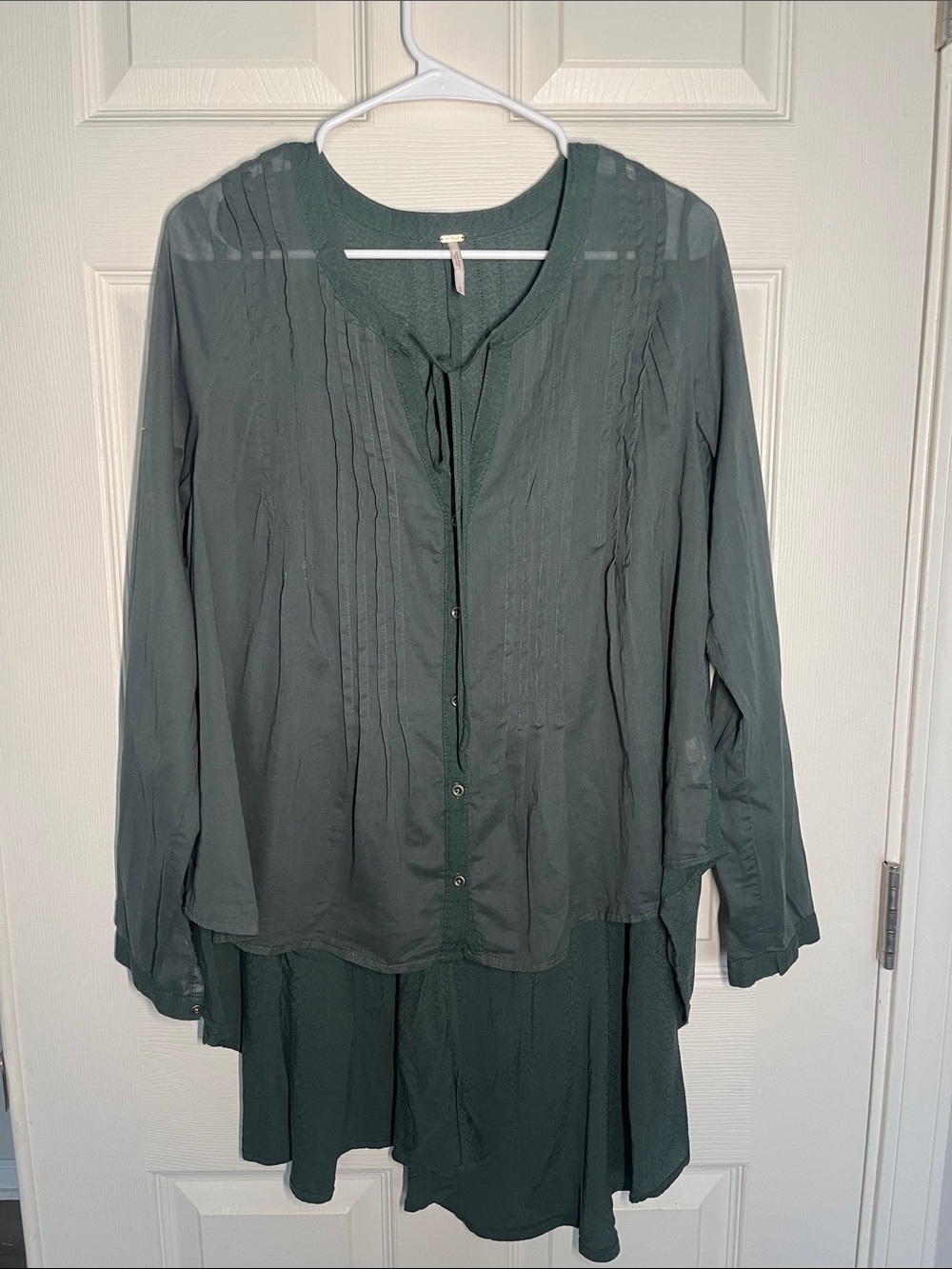 Free People Dark Green Blouse Small 100% Cotton Flowy Boho Top